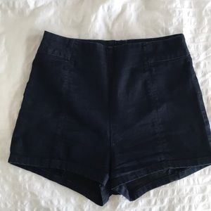 Dark navy chambray high waisted short shorts